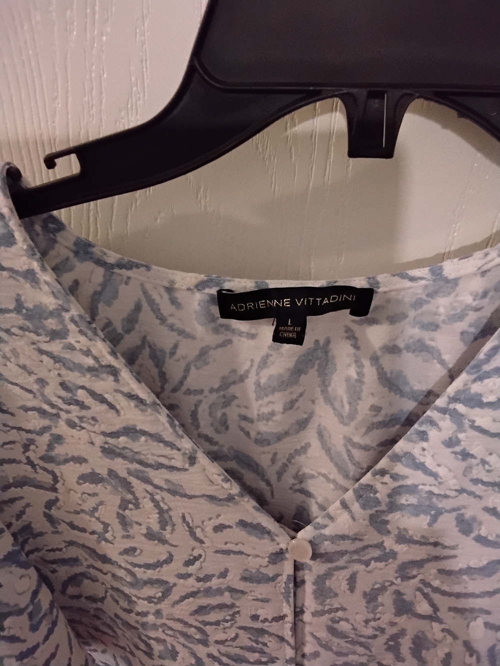 Adrienne Vittadini White and Light Blue Leaf-Print Tie-Front Blouse - Picture 2 of 4